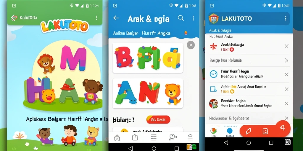 Antarmuka LAKUTOTO yang interaktif untuk belajar huruf dan angka.